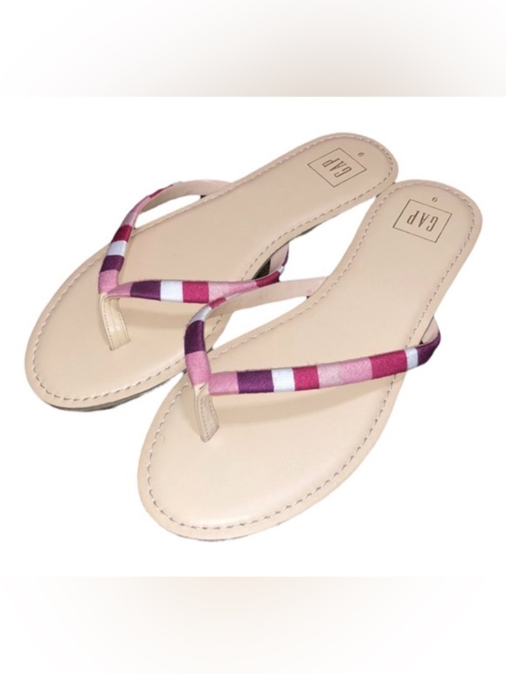 GAP Beige Flip Flops with Pink and Purple Striped Straps